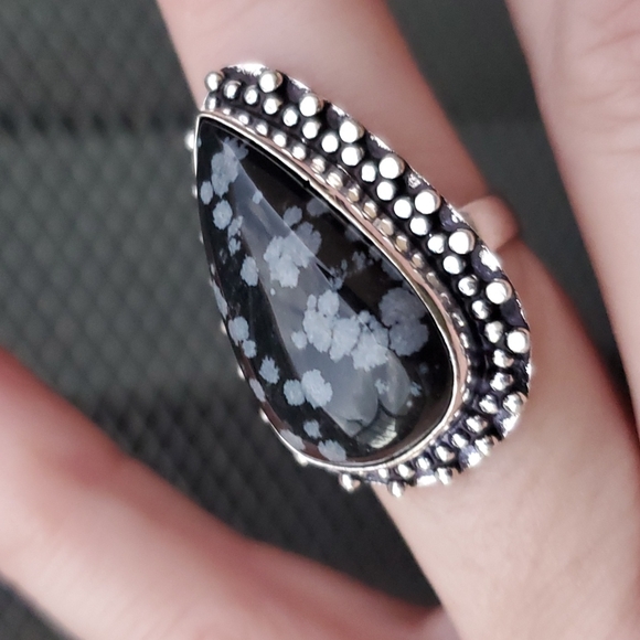 New Snowflake Obsidian 925 Silver Ring. - Picture 2 of 7